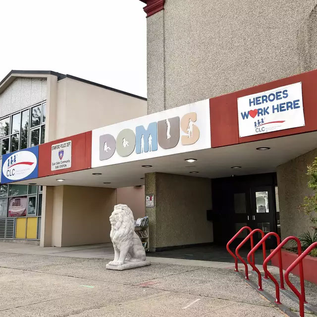 An exterior view of DOMUS Kids on Lockwood Avenue in Stamford, Conn.